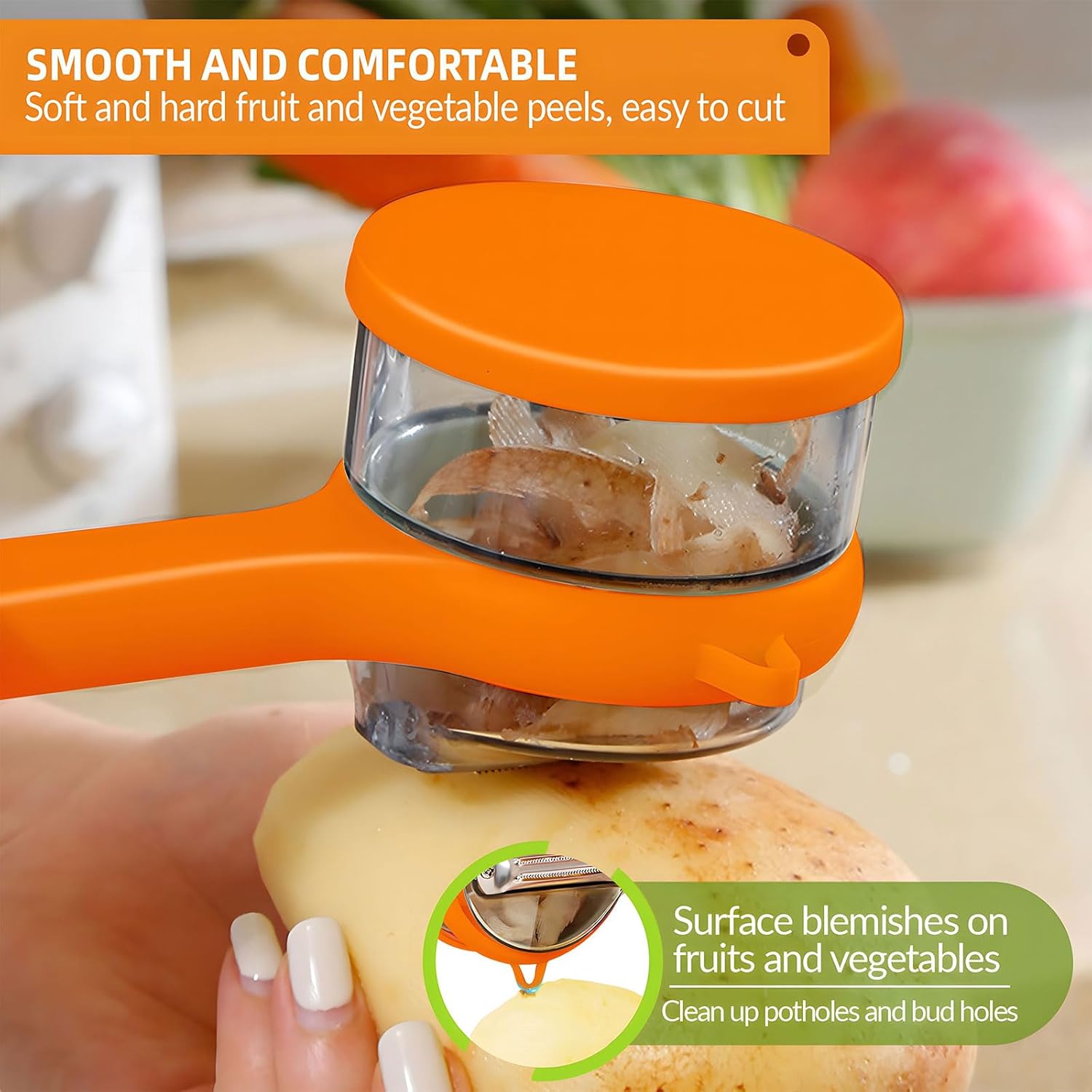 Fruit and Vegetable Multifunctional Peeler with Container Catcher