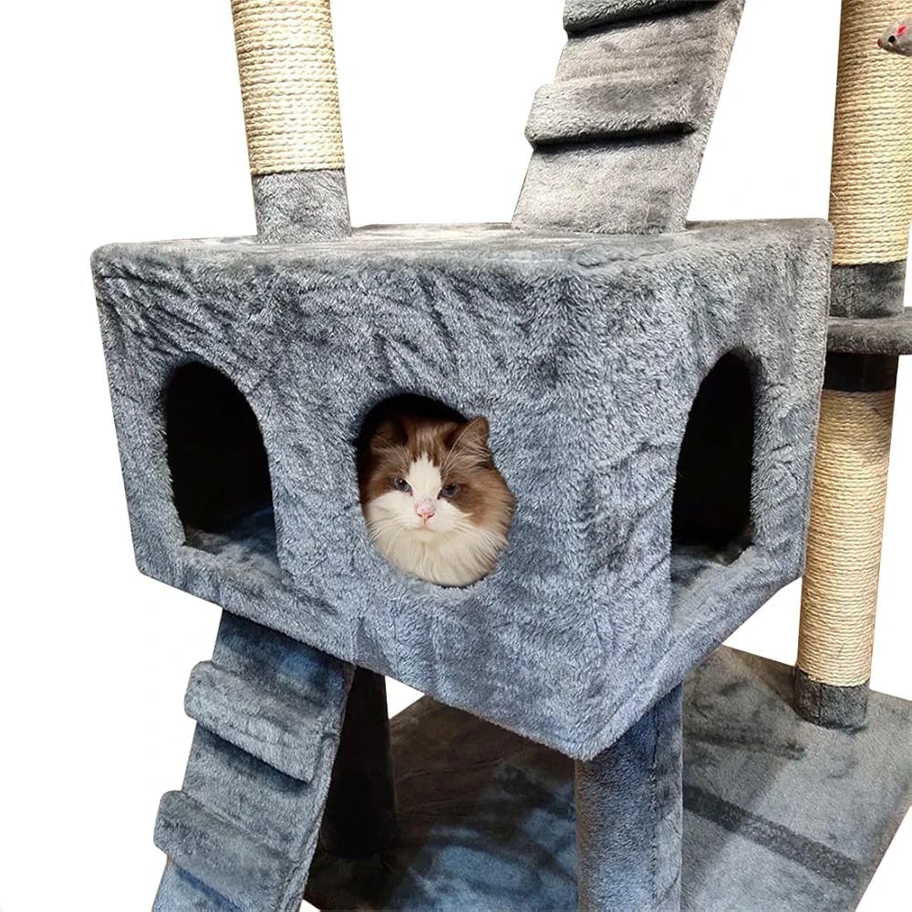 Indoor Cat Tree Tower with House & Scratching Board – Cozy Play and Rest Center for Cats