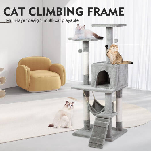 Indoor Cat Tree Tower with House & Scratching Board – Cozy Play and Rest Center for Cats